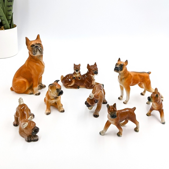 Vintage Ceramic Boxer Dogs Figurine Lot